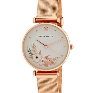 Laura Ashley Rose Gold Mesh Floral Watch